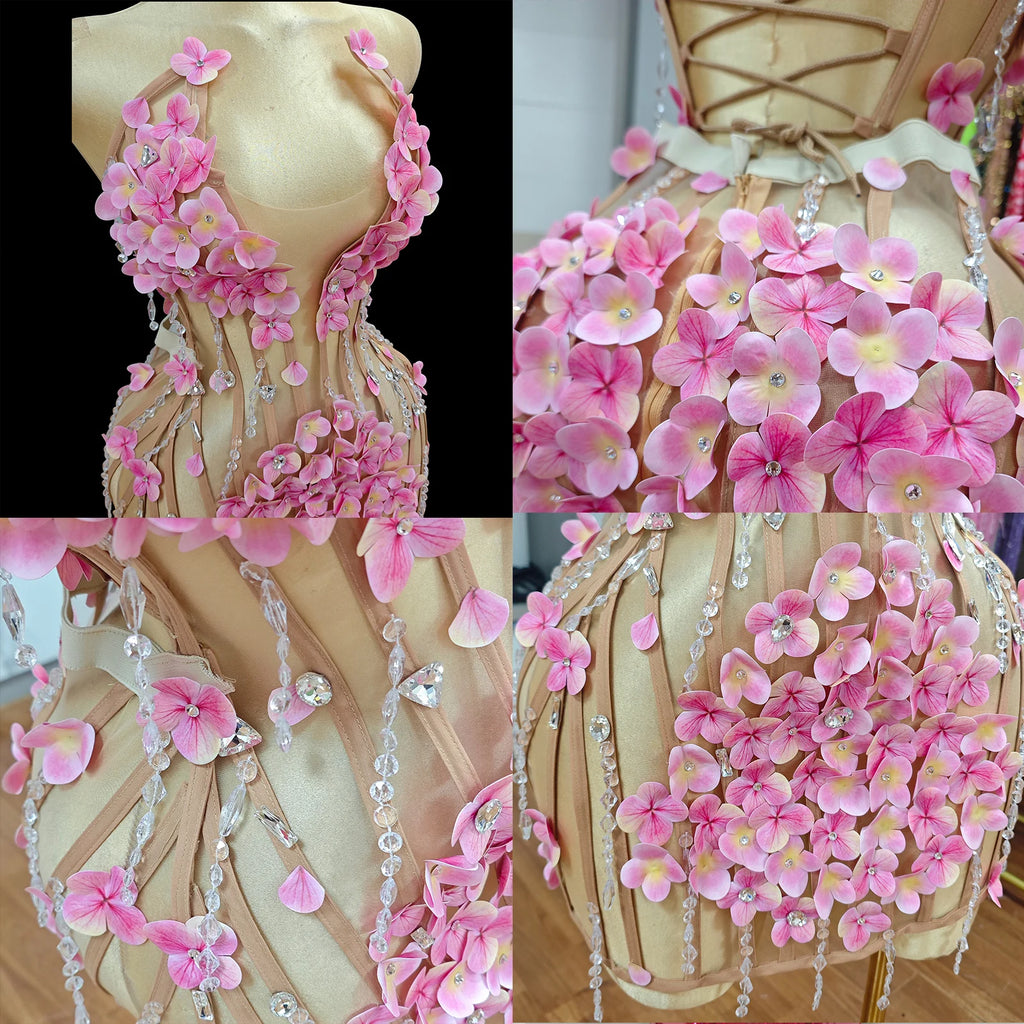 Pink Floral Stage Dress | Rhinestones
