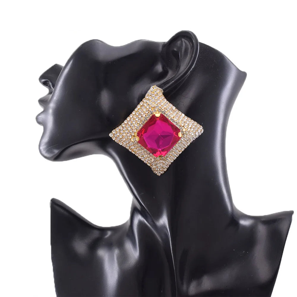 Square Rhinestone Stud Earrings | Geometric | 7 Colors
