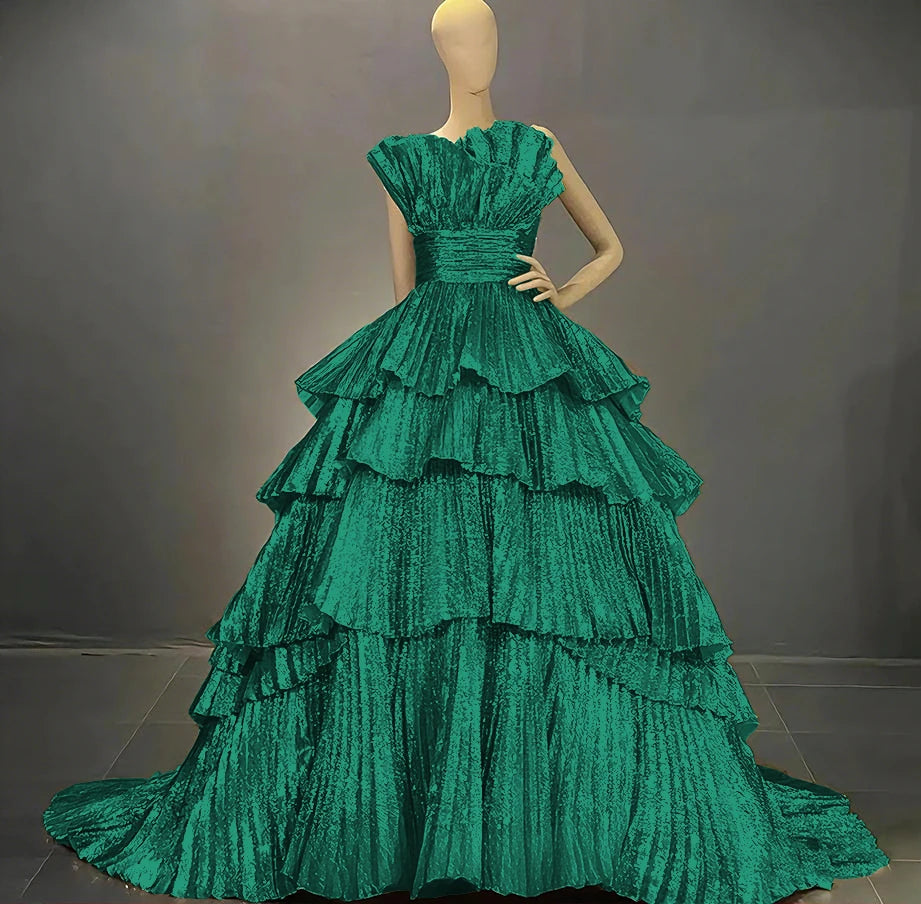 Tiered Ball Gown | Drag Pageant Dress | Boat Neck | US 2–26W