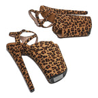 9-Inch Leopard Print Platform Sandals - Suede High Heel Performance Shoes