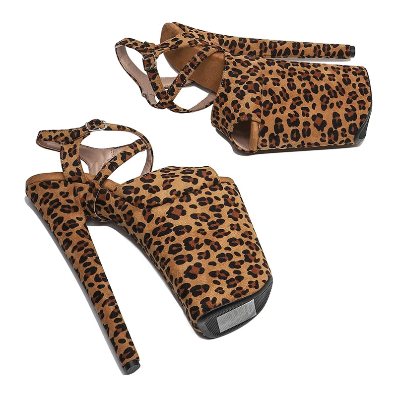 9-Inch Leopard Print Platform Sandals - Suede High Heel Performance Shoes