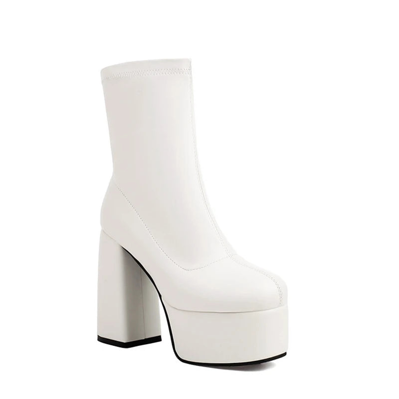 Stretch Platform Ankle Boots | Square Heel | 12.5cm | EU 34–48