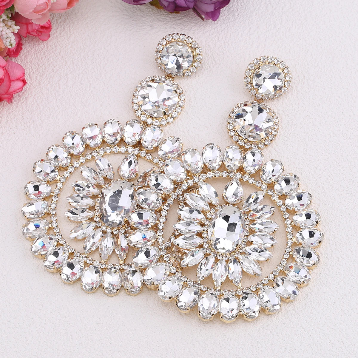 Rhinestone Round Drop Earrings | Statement Sparkle