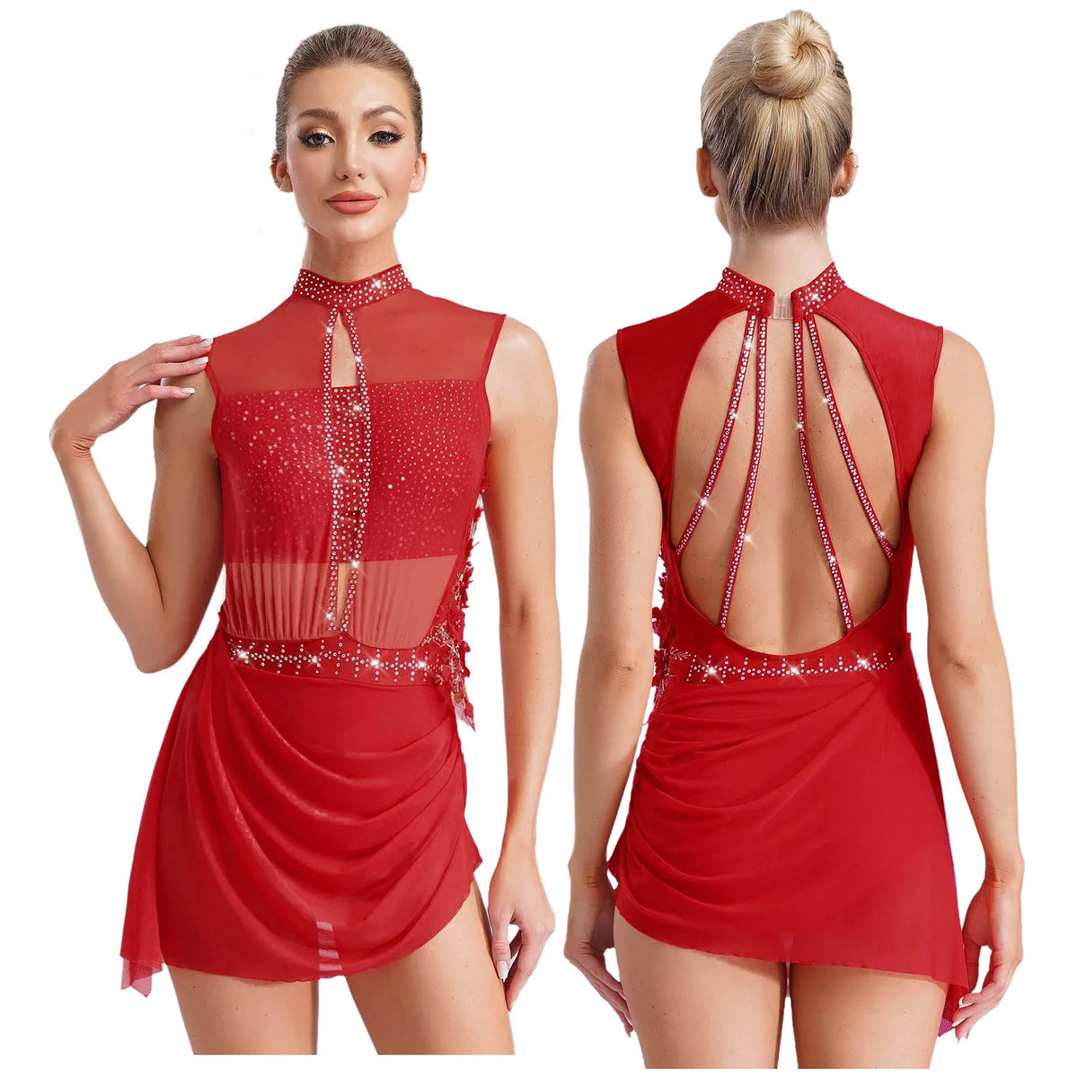 Lyrical Dance Dress | Rhinestone Asymmetric Skirt
