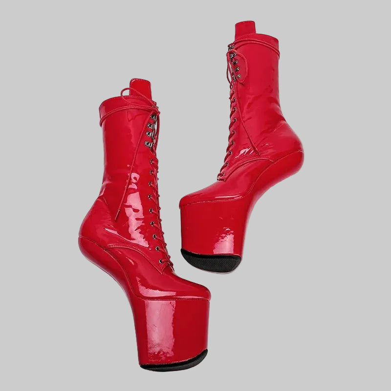 Patent Heelless Platform Pole Dance Ankle Boots