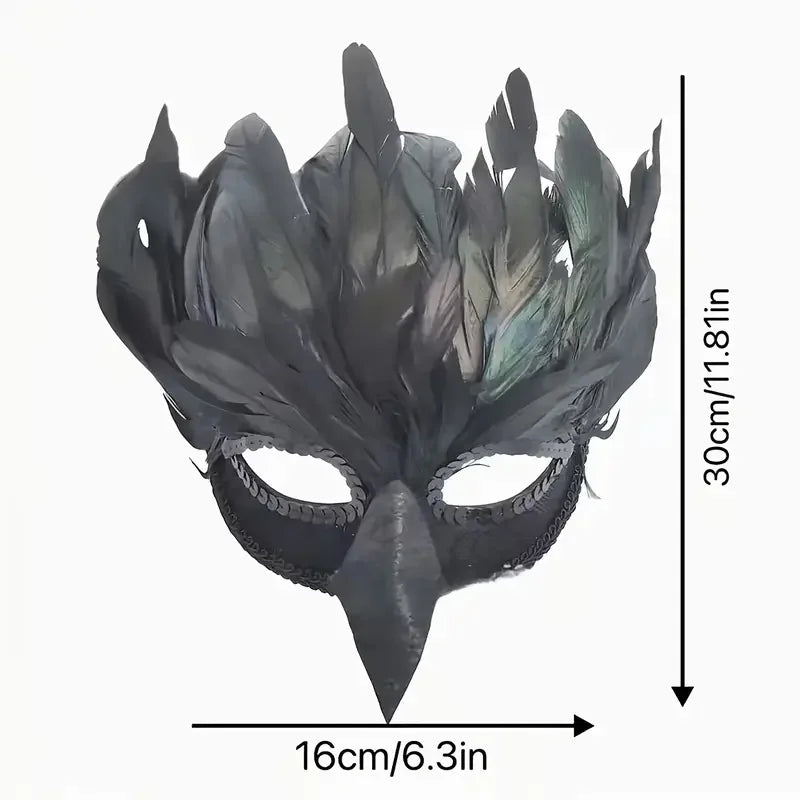 Black Feather Raven Mask | Crow Beak | Half Face | One Size