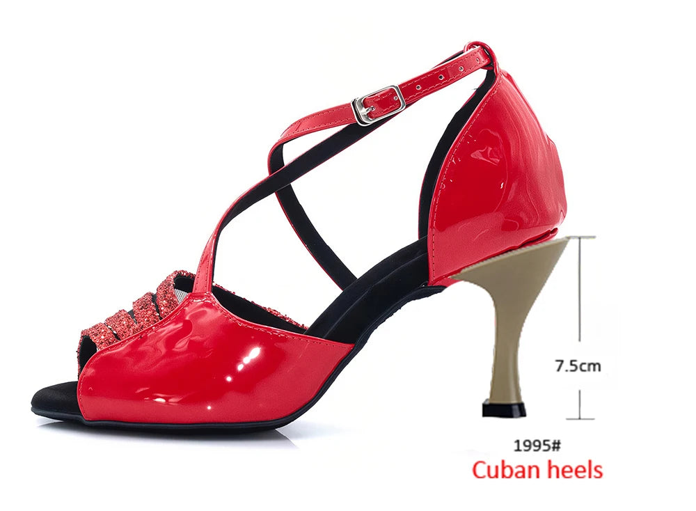 Latin Dance Heels | Red Glitter | Multi-Height