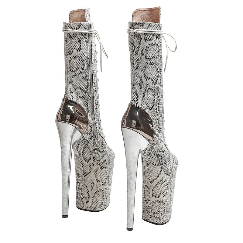9-Inch Snake Print Platform Boots - Lace-Up Ankle Boots