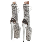 9-Inch Snake Print Platform Boots - Lace-Up Ankle Boots