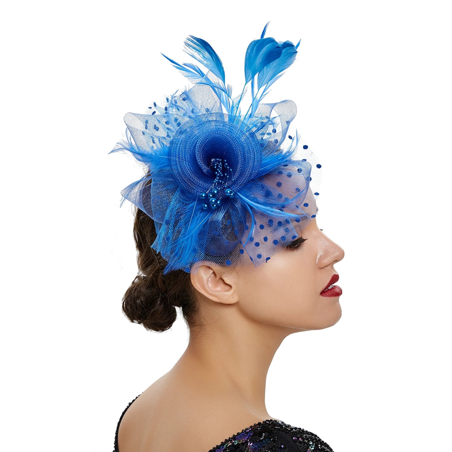 Feather Flower Fascinator Hat | Floral Mesh Headband | 36 Colors