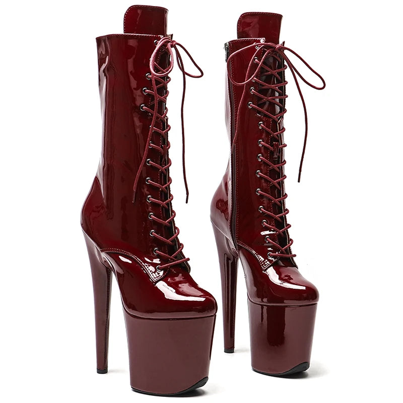 Patent Platform Ankle Boots – 8-Inch Pole Dance Heels, Pink, Wine Red & Black