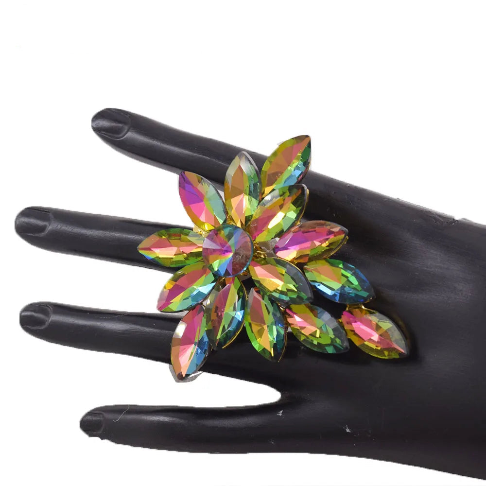 Gemstone Flower Cocktail Ring | Adjustable | 6.5cm
