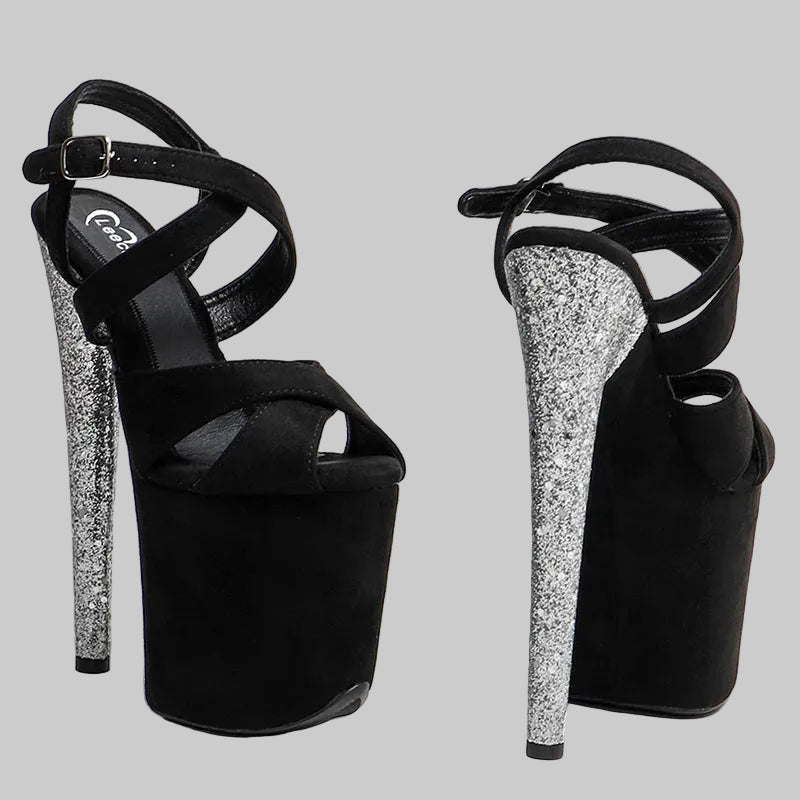 20CM Suede Glitter Platform Sandals - 8 Inch High Heel Pole Dance Shoes