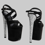 20CM Suede Glitter Platform Sandals - 8 Inch High Heel Pole Dance Shoes