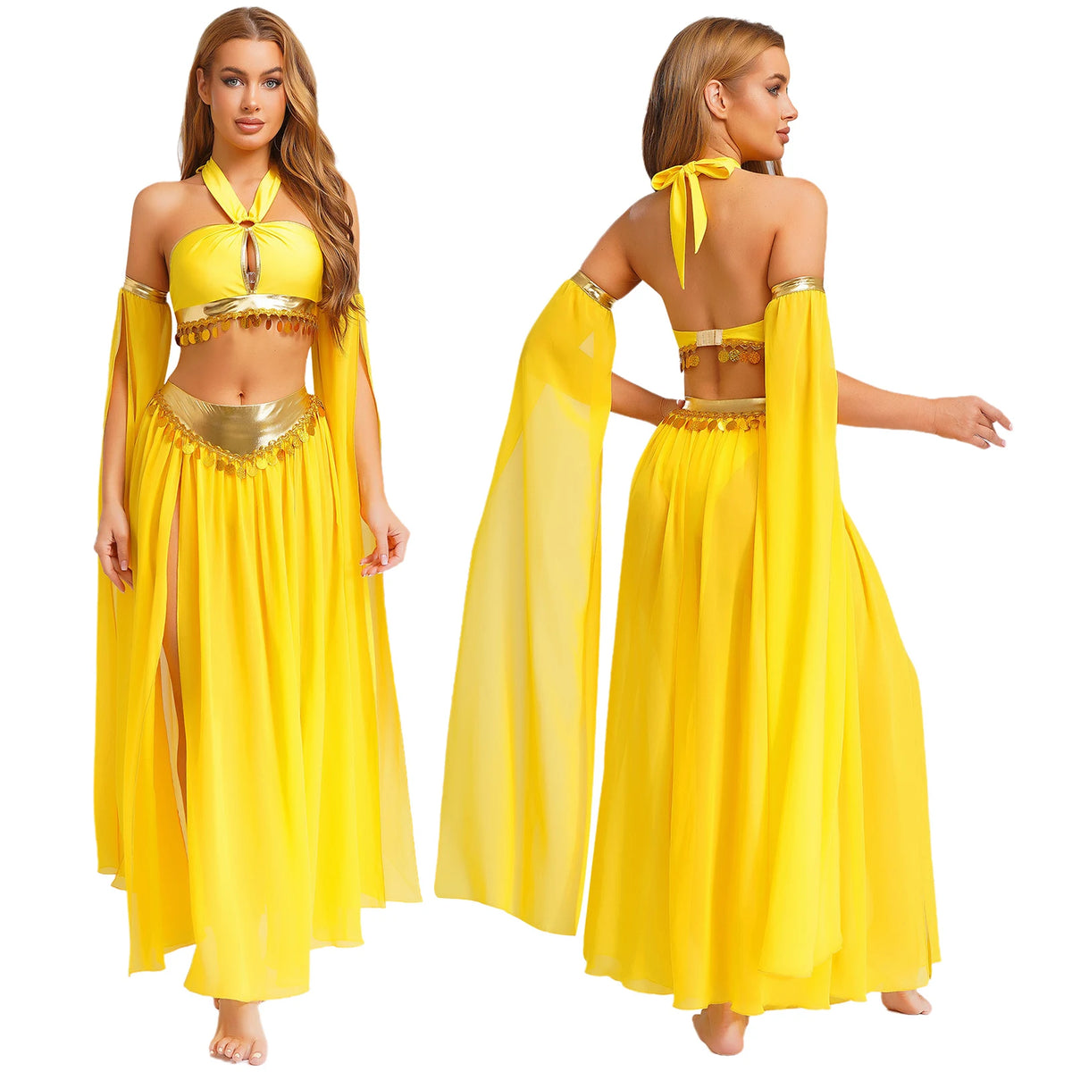 Egyptian Queen Costume | Belly Dance Crop Top & Slit Skirt
