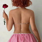 Rhinestone Heart Halter Bikini Top - Sparkly Sequin Festival Bra