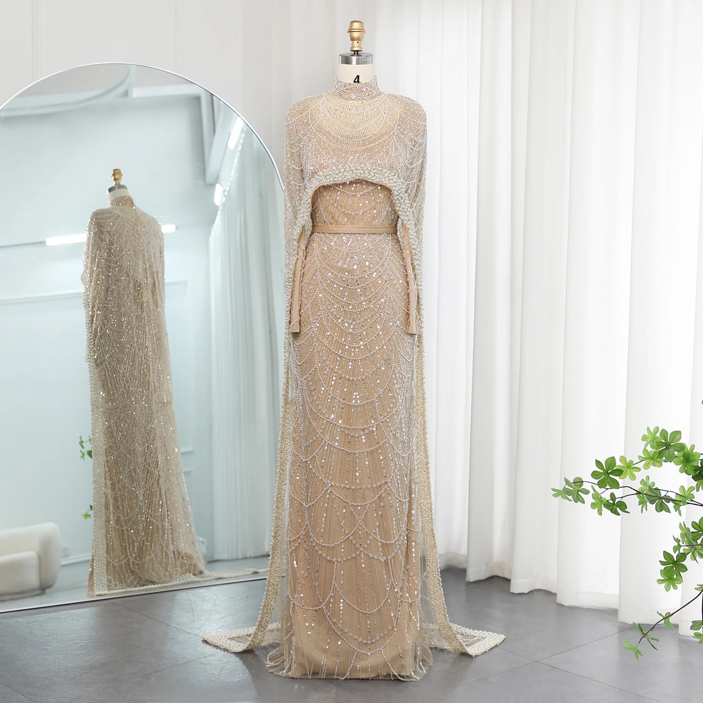 Pearl & Crystal Mermaid Gown | Cape Jacket | Strapless