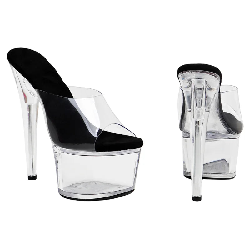 7-Inch Clear Platform Heels - Transparent Slip-On Sandals