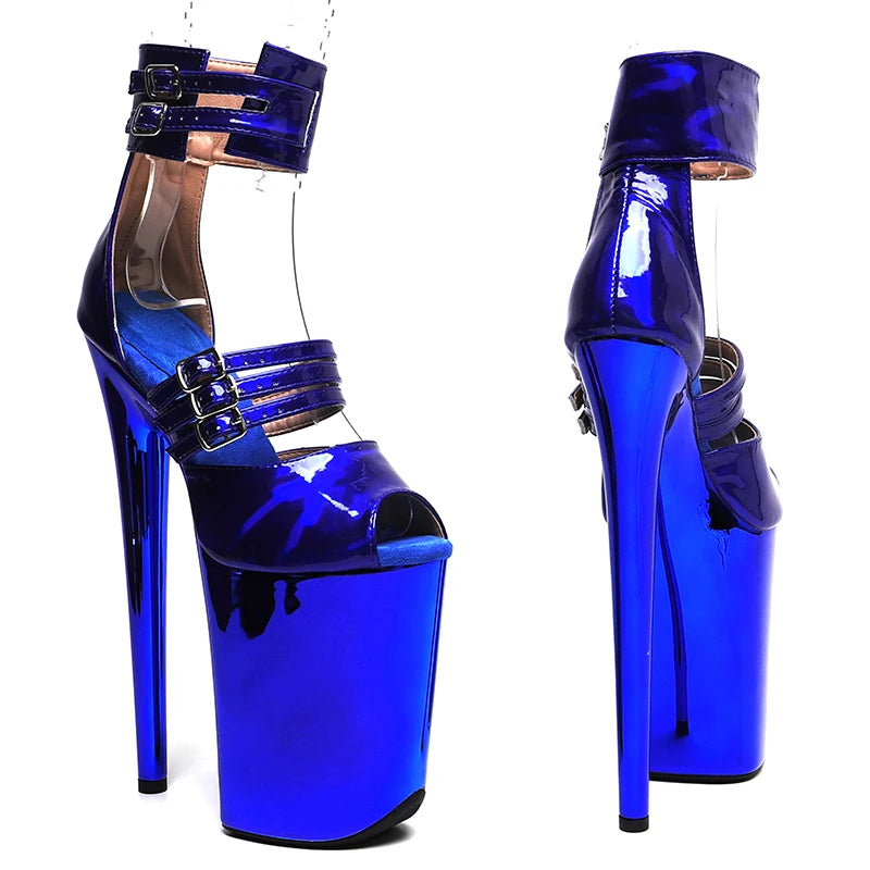 9-Inch Holographic Platform Sandals - Peep Toe Exotic Dance Heels