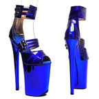9-Inch Holographic Platform Sandals - Peep Toe Exotic Dance Heels