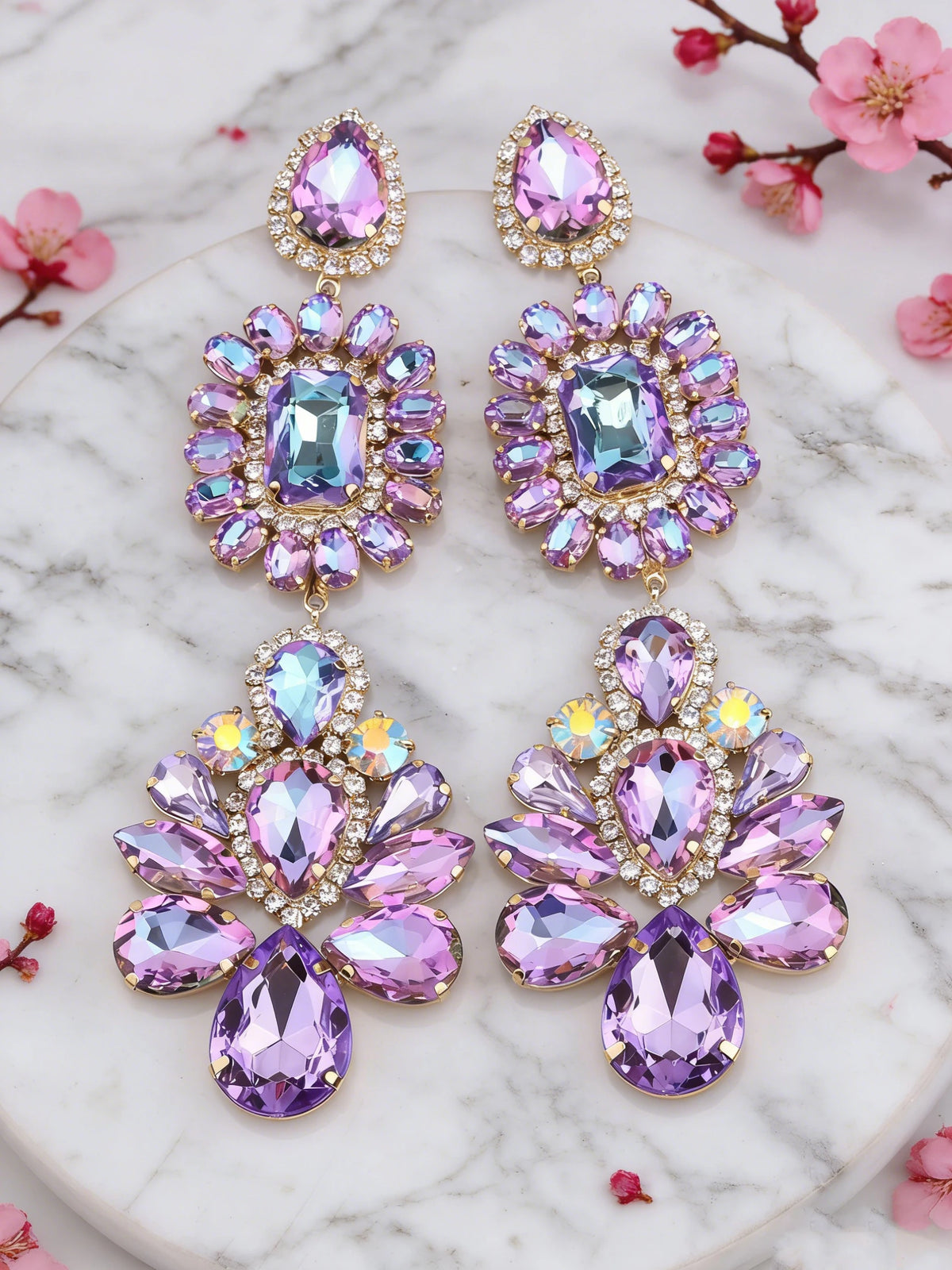 Rhinestone Water Drop Earrings | Clip or Pin