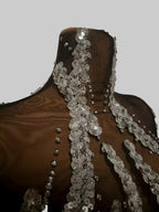 See Through Black Mesh Silver Sequins Mini Dress