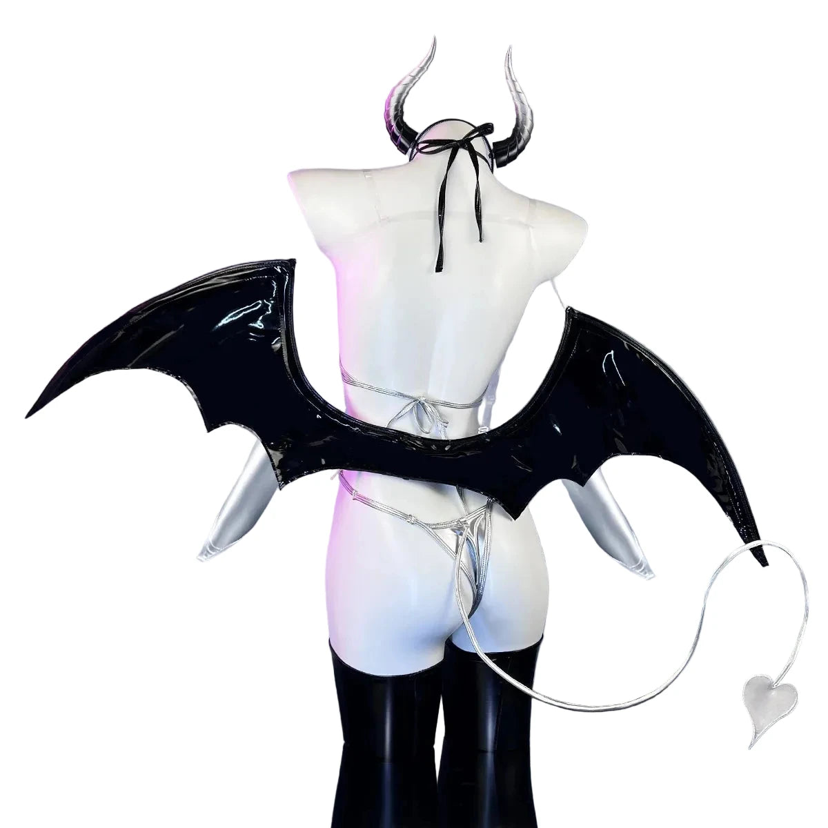 Devil Bat Wing Costume Set | Vinyl Lingerie with Wings & Horns