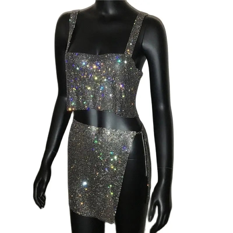 Rhinestone Crystal Two-Piece Set with Waist Chain