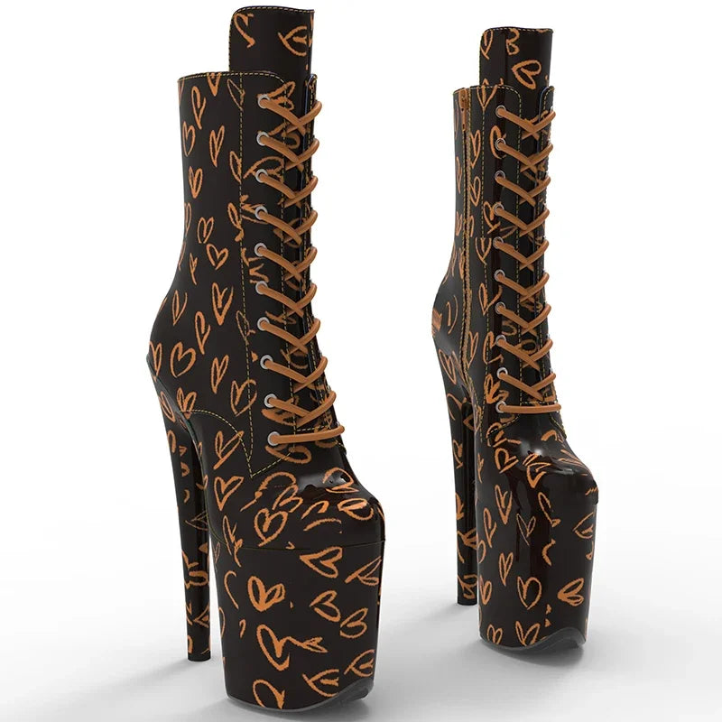 20cm Platform Boots - Ultra High Heel Lace-Up Dance Boots