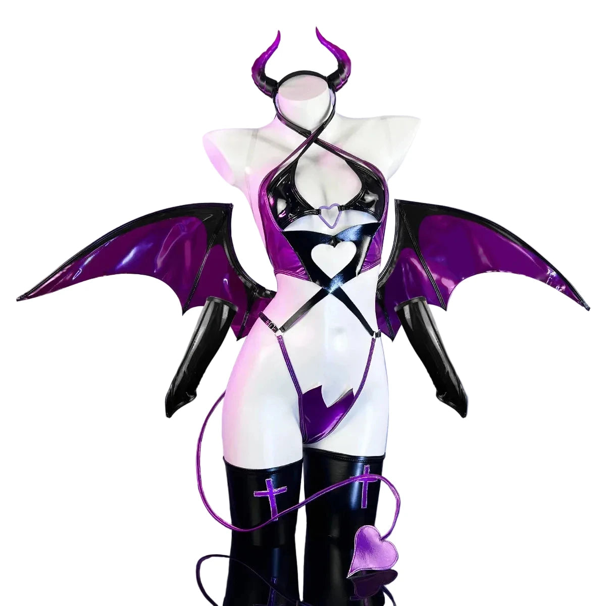 Devil Bat Wing Costume Set | Vinyl Lingerie with Wings & Horns