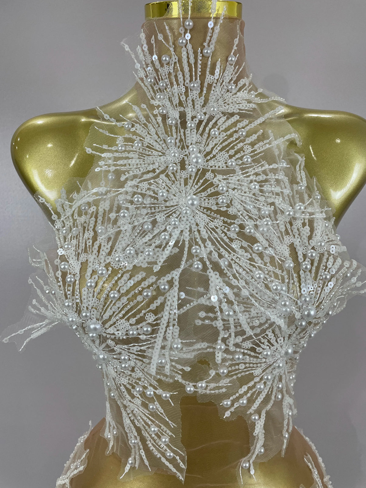 Pearl Starburst Mesh Mini Dress | 3D Appliqué | Stage & Performance
