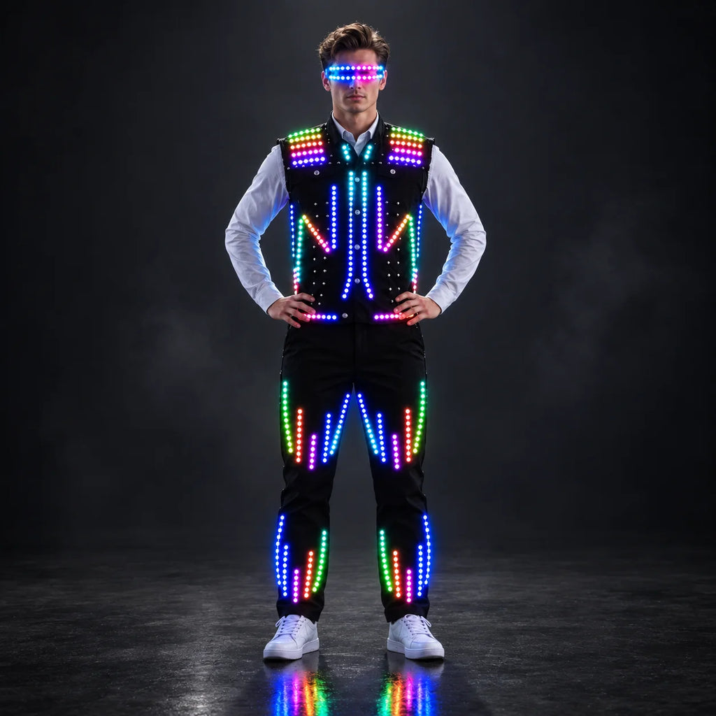 LED Robot Performance Suit | RF Color Control | 4-Hour Glow | M–4XL