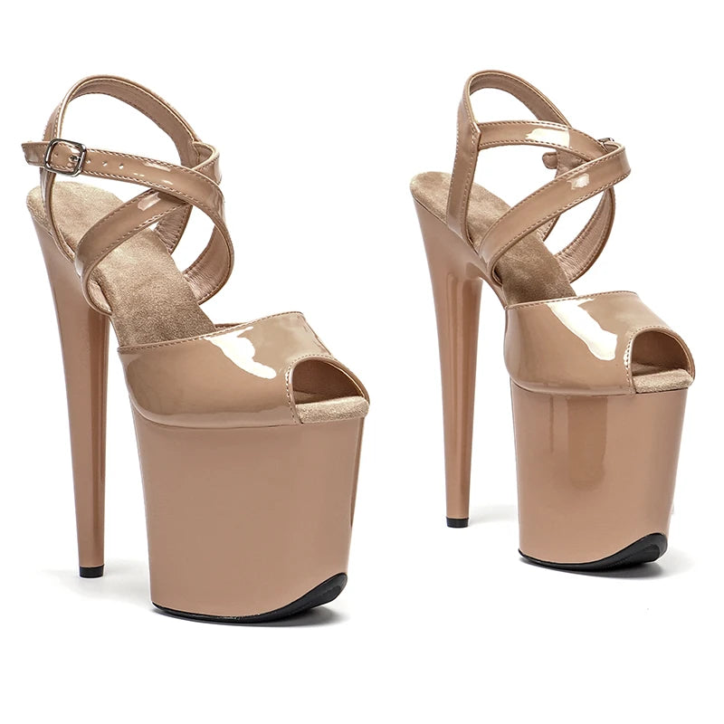 8-Inch Patent Platform Sandals | Open Toe | Ankle Strap
