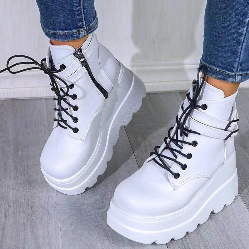 Platform Wedge Boots - 9.5cm Thick Sole Mid-Calf Performance Boots