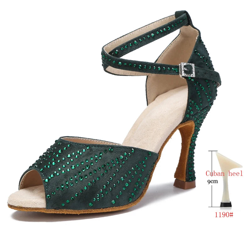 Crystal Latin Dance Heels | Suede | Multi-Color & Height