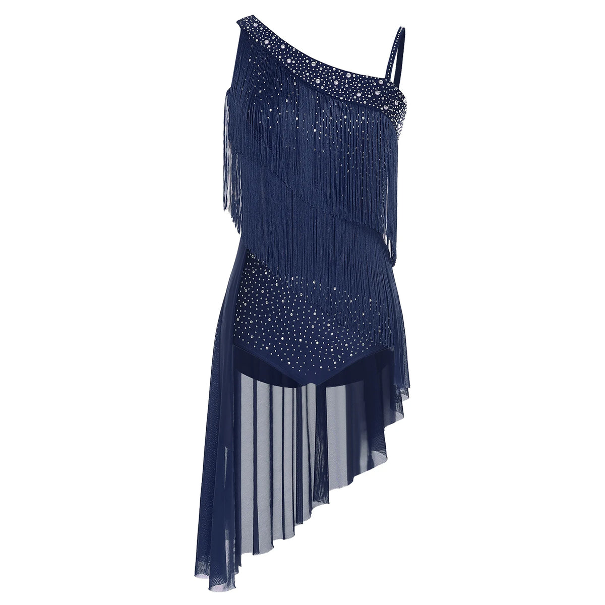 Latin Dance Leotard | Tassel & Rhinestone | Asymmetric
