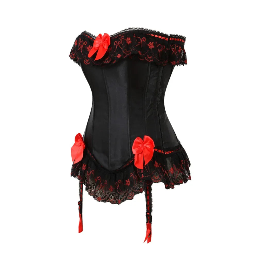 Bow Accent Overbust Corset | Suspenders | Lace-Up | Plus Size
