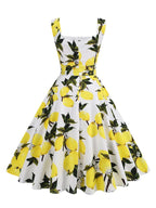 1950s Lemon Print Swing Dress | Square Neck | Sleeveless