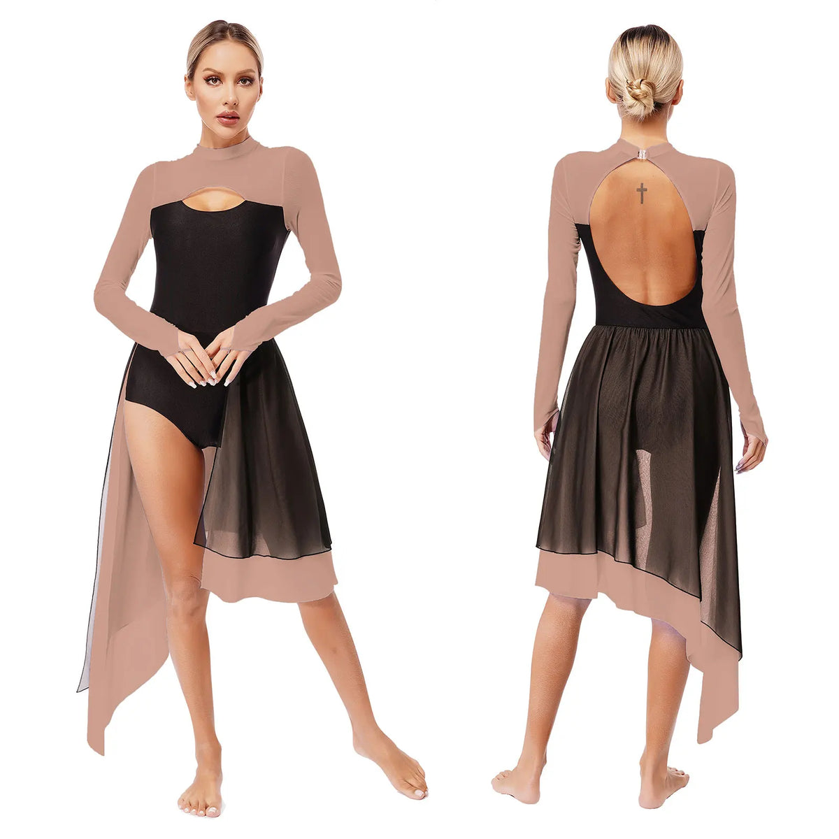 Lyrical Dance Dress | Cutout Back & Mesh Sleeves | Irregular Hem