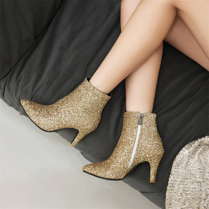 Sequin Ankle Boots | Pointed Toe | 8.5cm