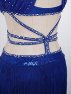 Shiny Latin Tassel Fringe Dress | Halterneck Keyhole Cutout | Samba Tango Performance