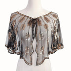 1920s Sequin Leaf Cape | Sheer Mesh Bolero | Flapper Shawl