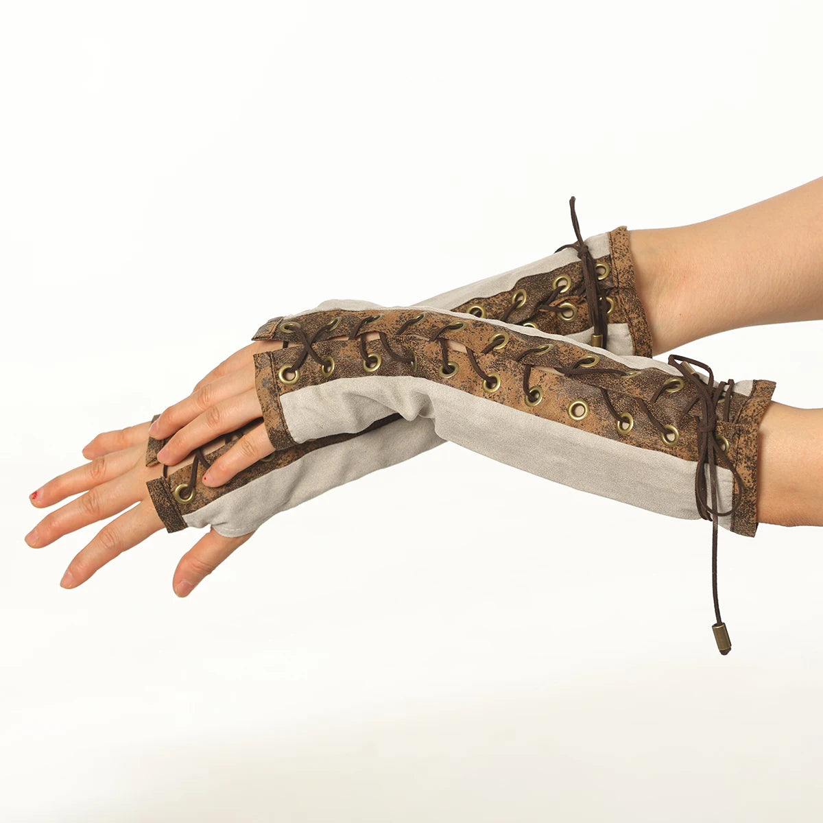 Steampunk Arm Warmers | Lace-Up Fingerless | Elbow Length