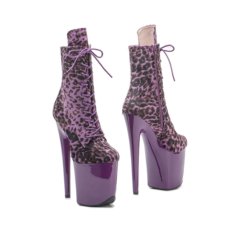 20CM Platform Ankle Boots - Leopard Print High Heel Pole Dance Boots