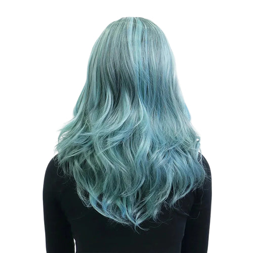 20" Ombre Blue Natural Wavy Lace Front Wig – Dark Root