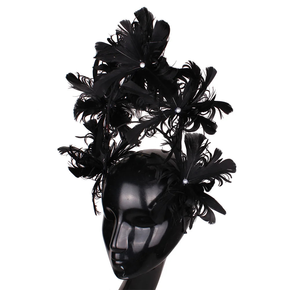 Feather Flower Headdress | Stage & Bridal Headpiece | 16 Colors