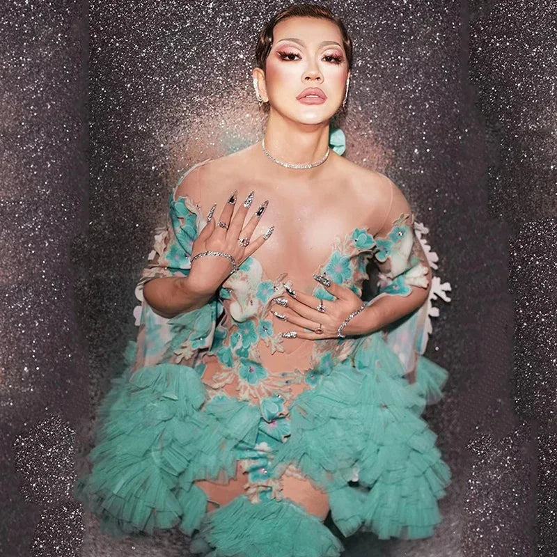 Teal Ruffle Fairy Gown | Stage & Festival
