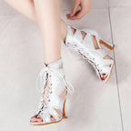 Rhinestone Lace-Up Latin Dance Booties | Black, Red, White & Nude | 6–9cm Heel