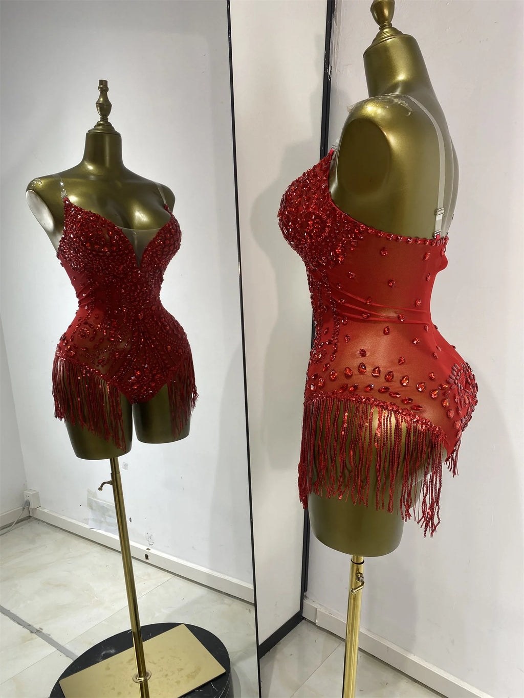 Rhinestone Tassel Bodysuit | Burlesque Performance | 3 Colors