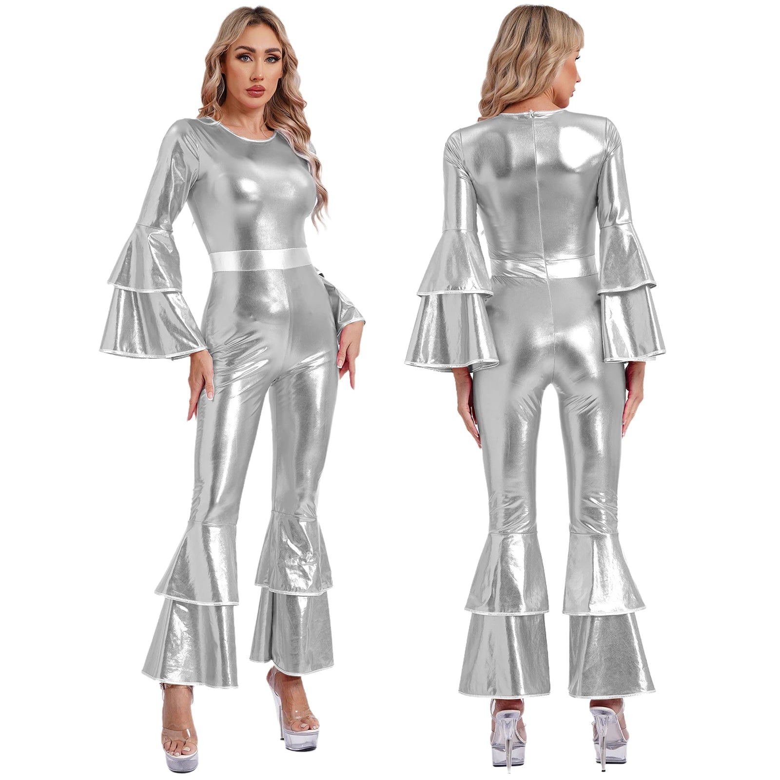 Women's Metallic Disco Jumpsuit | One Shoulder | Bell Bottom